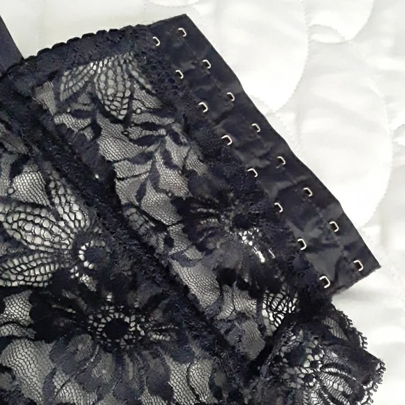 90s La Perla Bustier & Thong, Pleated (Plisse), Dark Navy, Sz 32 & 2 ITALY - Picture 5 of 16